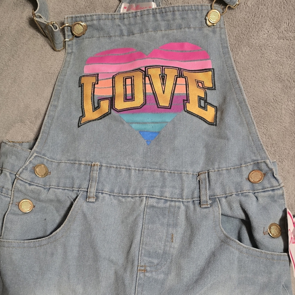 Size 14 girl overalls Chilipop brand , new tags on cute love ❤️ symbol girls 14